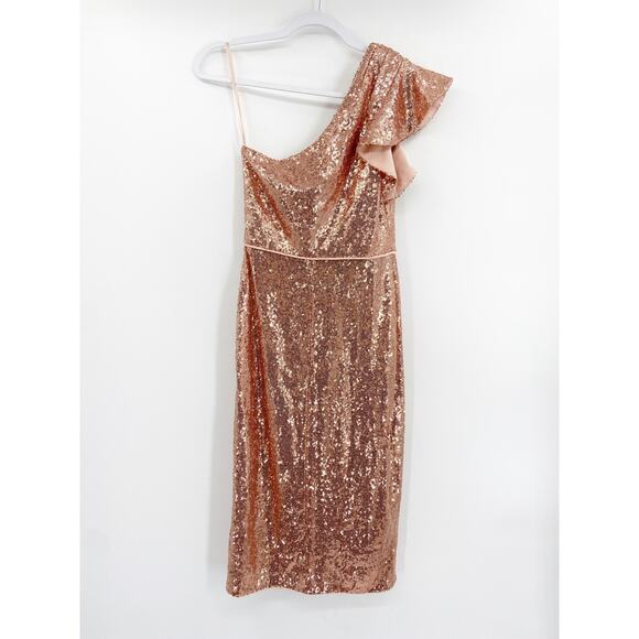 Mac Duggal Copper Sequin One-Shoulder Cocktail Dress Size 2 - Picture 5 of 7